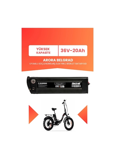 Arora Belgrad Uyumlu 36v 20ah Elektrikli Bisiklet Bataryası Siyah