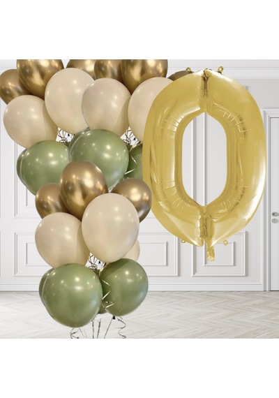 0 Yaş Retro Küf Yeşili Krom Gold Kum Beji Balon Seti Gold Rakam Doğum Günü Balonu Şık Parti Süsleme Çok Renkli