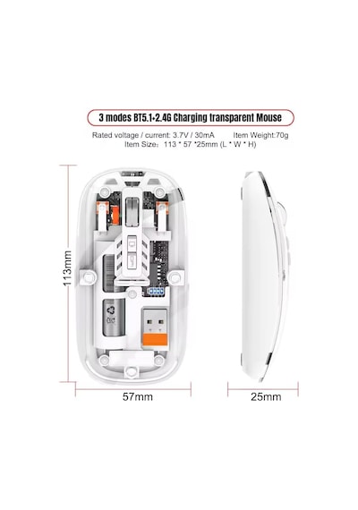 Şeffaf Kablosuz Mouse Usb Reciever İle Bağlan Modern Transparan Tasarım İle Tarzını Yansıt M233 Beyaz