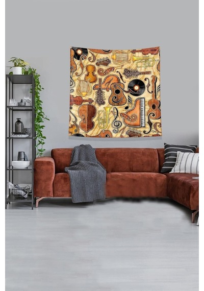 Pelangi Turuncu Müzik Aletleri Leke Tutmaz Kadife Kumaş Duvar Örtüsü Duvar Halısı Tapestry Kwll320, 35 X 50 Diğer