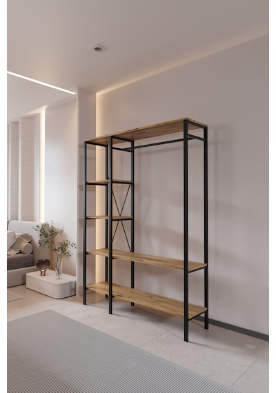 Via Portmanto Modern Metal Gövdeli Raflı Askılı Açık Portmanto Atlantik Çam