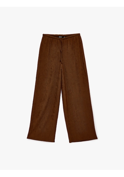 Koton Bürümcük Kumaş Beli Bağcıklı Geniş Paça Bol Pantolon Kahverengi 6sak40059ek Kahve
