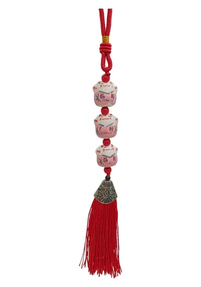 Üçlü Pembe Maneki Neko Şans Kedisi Araba Süsü No.5p