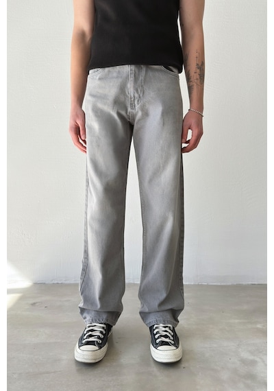 Flaw Çizgili Regular Jean-29105 Gri