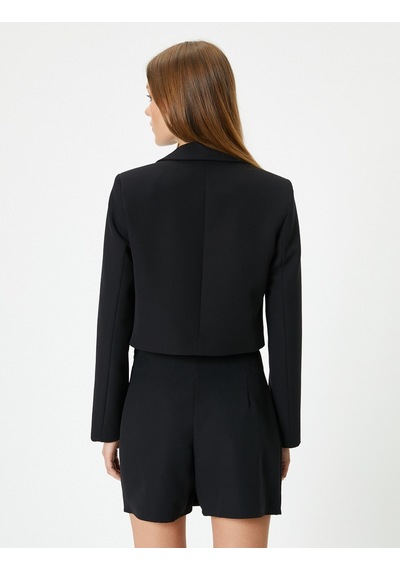 Koton Kısa Blazer Ceket Tek Düğmeli Siyah 4sak50156uw Siyah