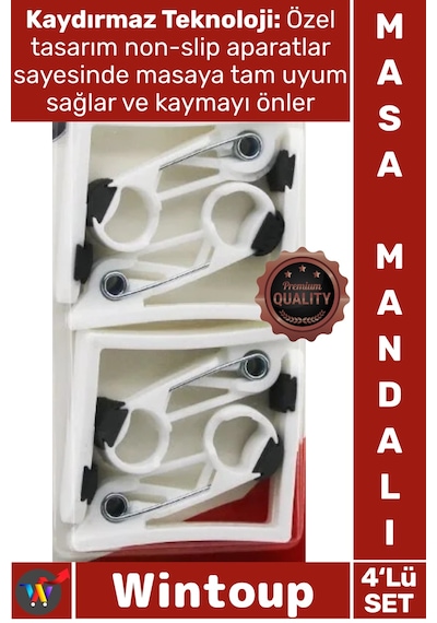 Mandal Kalite Kaymaz Örtü Tutucu Kaydırmaz Aparatlı Şık Beyaz Plastik 4'lü Yaylı Masa Mandalı Seti