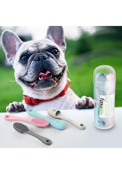 Köpek Parmak Diş Fırçası, Gıda Sınıfı Silikonlu Köpek Diş Fırçalama Seti, Kolayca Temizlenen Diş Kiri, Orta Ve Büyük Köpekler İçin Uygun, 2'li Paket, Bej+gri