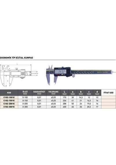 Fett 0-150mm Pld Ekonomik Tip Dijital Kumpas
