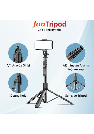 Juo Jst40 Alüminyum Tripod Monopod Selfie Çubuğu Kumandalı Android Apple Uyumlu iPhone  Gopro