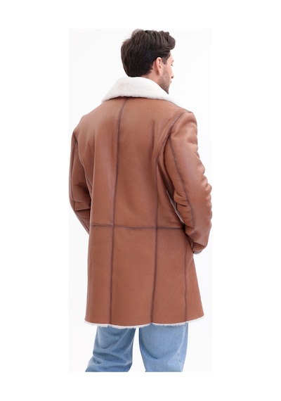 M M Marki Marki Erkek Hakiki Deri Kaban, İçi Kürklü, 90 Cm, Viski Rengi, Kışlık, Premium, İçi Kürklü Kaban - 500022