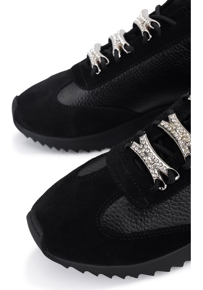 Tamer Tanca Kadın Hakiki Deri Siyah Sneakers & Spor Ayakkabı 1201 4004 Bn Ayk Y26 Syh Fltr/syh Suet