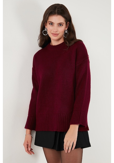 Lela Regular Fit Bisiklet Yaka Basic 2'Li Paket Triko Bayan Kazak 4616213S2 Antrasit-Bordo