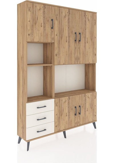Arges Dolap 9 Raflı 3 Çekmeceli 5 Kapaklı 132x30x195 Çam-çam/... Çam