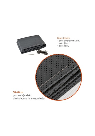 Fox D-125 Dikmeli Noktalı 38 Cm Gri Direksiyon Kılıfı