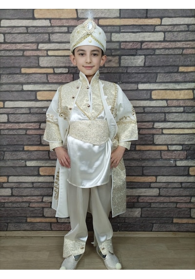 Krem Altın Şehzade Model Sünnet Kıyafeti (0-10 Yaş)