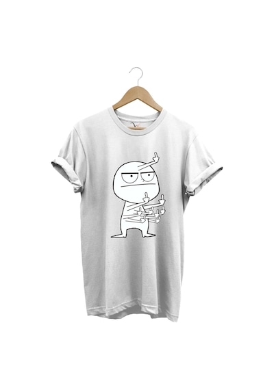 Eğlenceli Komik Orta Parmak Tasarım Baskılı %100 Pamuk Regular Fit Beyaz T-shirt Beyaz