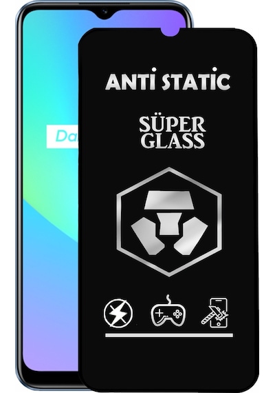 Realme C25 ile Uyumlu Tam Kaplayan Anti Statik Dayanıklı Süper Cam Ekran Koruyucu