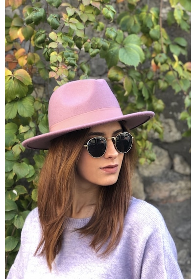 Külah Gül Kurusu Fötr Şapka - Standart Pembe