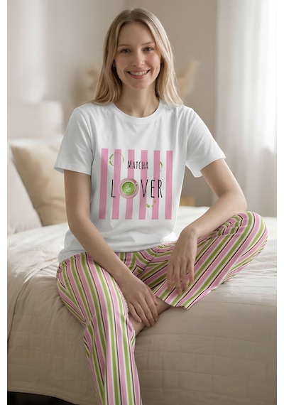 Yeni İnci Pamuk Kısa Kollu Pijama Takım Pembe