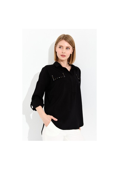 Desen Triko Kadın Polo Yaka Cepli Bluz 23485 Siyah Desen Triko Kadın Polo Yaka Cepli Bluz 23485 Siyah