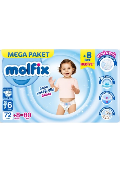 Molfix Bebek Bezi Beden:6 15+kg Extra Large Mega Pk 80 Adet