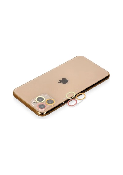 Mey İthalat iPhone Uyumlu 11 Pro Max Renkli Kamera Lens Koruma Cam - Turuncu-kırmızı