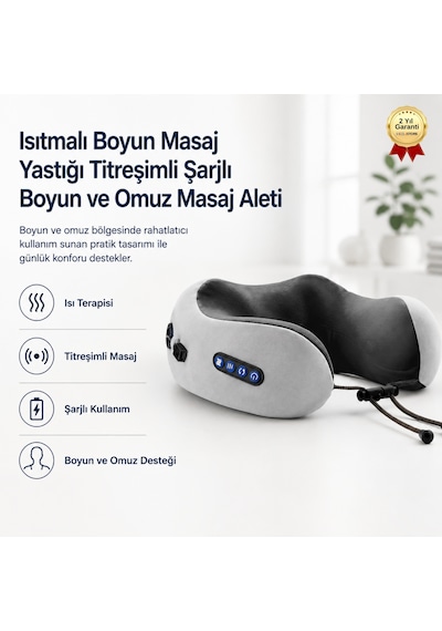 Isıtmalı Boyun Masaj Yastığı Titreşimli Şarjlı Boyun Ve Omuz Masaj Aleti-1731 Gri