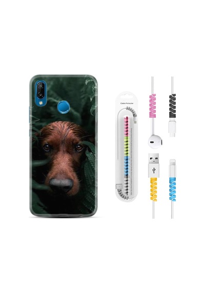 Huawei P20 Lite Kılıf Kablo Koruyuculu Flowers Dog 1346