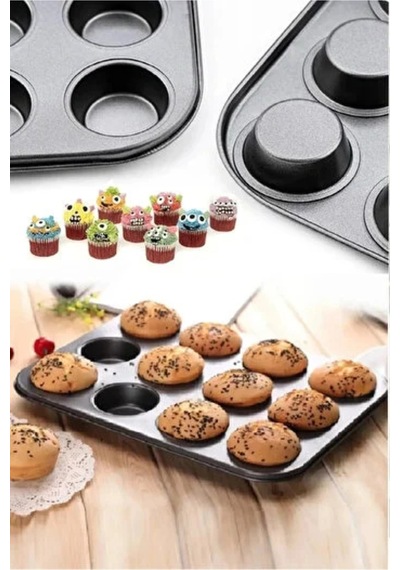 12 Bölmeli Muffin Kek Kalıbı Kurabiye Turta Kalıbı Fırın Pasta Çörek Kapsül Yanmaz Kalıp Karbon Çeli Diğer