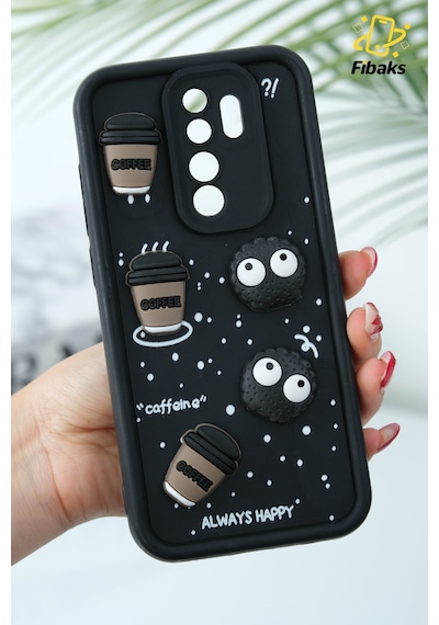 Fibaks Redmi Note 8 Pro Uyumlu Kılıf Tasarımlı Desenli Kamera Korumalı Coffee Kurabiye Siyah Yumuşak Silikon Kapak