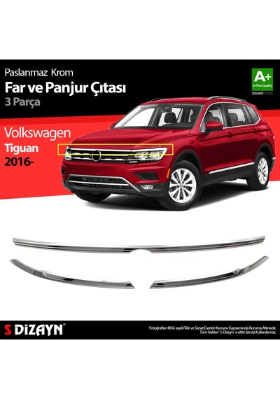 S-Dizayn  Volkswagen Tiguan Krom Far Üst Çıtası 3 Prç. 2016-2020