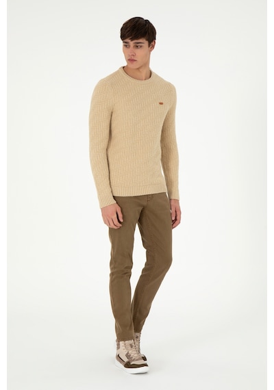 U.S. Polo Assn. Erkek Slim Fit Bisiklet Yaka Kum Kazak 50297050-VR085