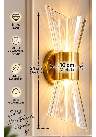 Gold Modern Aplik Duvar Lambası 3 Renk Işık Modlu Elektrikli Şık Dekoratif Led Aydınlatma Pilli Değildir Sarı