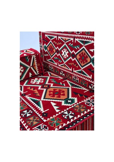 20 Cm Kalınlıklı Şark Köşesi Takımı - 70x190 + 70x95 Anadolu Kırmızı Desenli Minder Seti