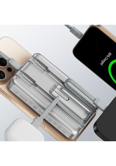 Wiwu Wi-p056 Taşınabilir Wireless Şarj Ve Pd Hızlı Şarj Özellikli Powerbank 15w 10000mah Gri