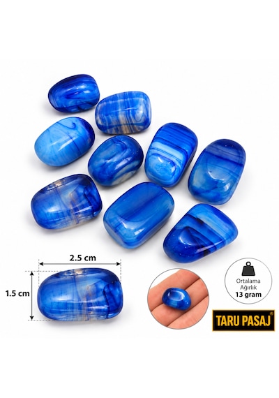 Mavi Bandlı Akik Doğal Taş Tamburlu 13 Gram 1 Adet