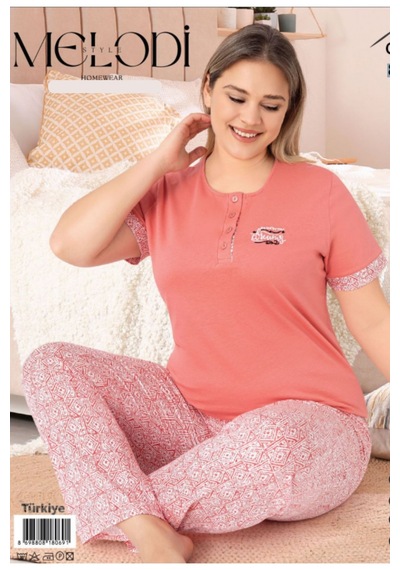 Melodi 8069 Kısa Kol %100 Pamuk Kadın Pijama Takımı V1 Somon