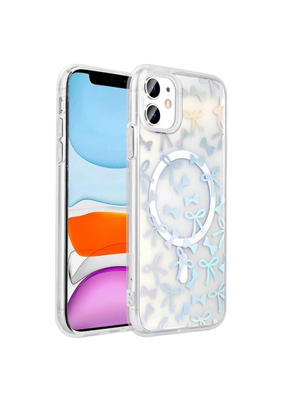 Apple Uyumlu iPad iPhone 11 Kılıf M-safe Şarj Özellikli Şeffaf Zore Folk Sert Kapak Fiyonk