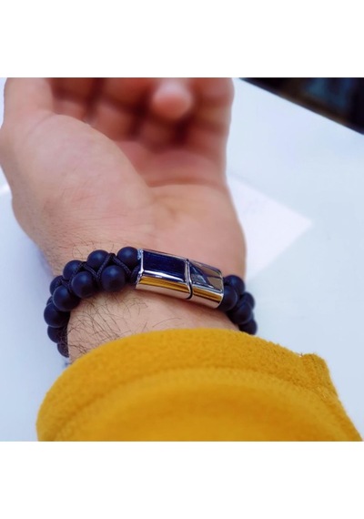 Brezza Lusso Jewelry Oniks Doğal Taşlı Makrome Erkek Bileklik Siyah