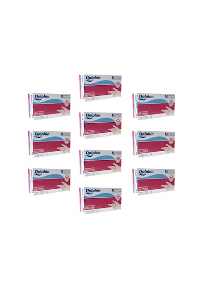 Dolphin Pudrasız Vinil Vinyl Tek Kullanımlık Eldiven Şeffaf Medium Orta Boy - 100'lü 10 Paket