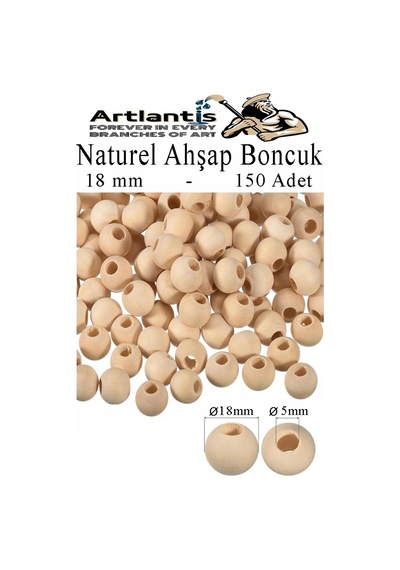 Naturel Ahşap Boncuk 18mm 150 Lü 1 Paket Ham Boyanabilir Ahşap Yuvarlak Doğal Boncuklar Takı Tasarım Ektinlik Kreş Okul