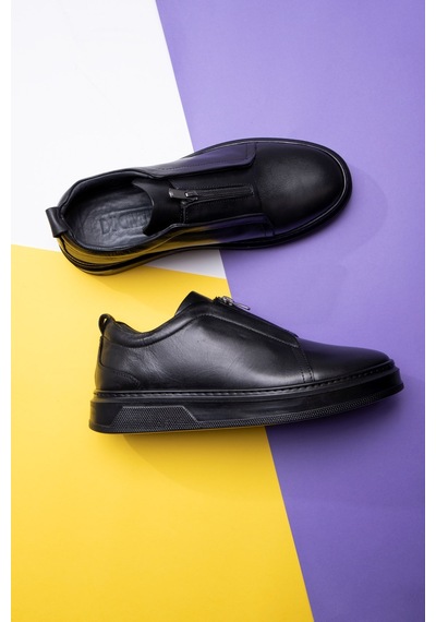 Ducavelli Ventu Erkek Hakiki Deri Sneaker, Fermuarlı Sneaker, Hakiki Deri Sneaker, Erkek Sneaker Siyah