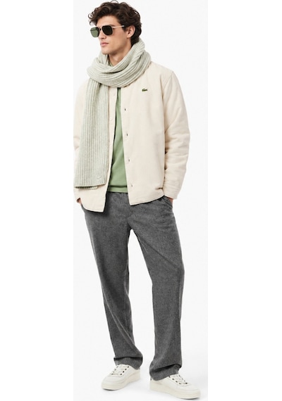 Lacoste Men's Relaxed Fit Button-down Linen Shirt Rahat Kesim Kadife Erkek Dış Gömlek Krem