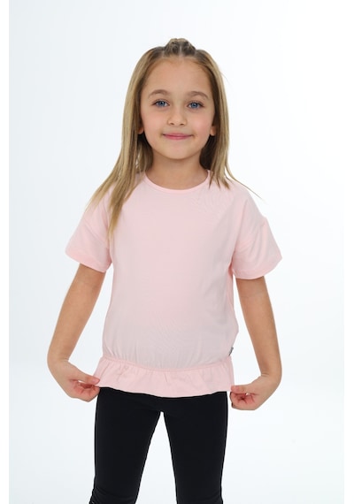 Toontoy Kids Toontoy Kız Çocuk Bisiklet Yaka Kısa Kollu Lastikli Tişört Pudra