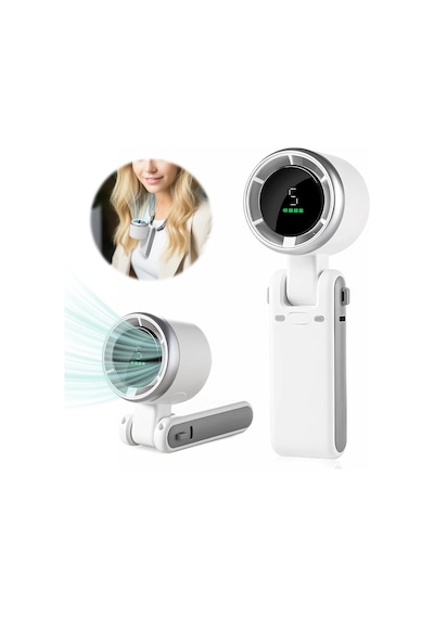 Şarjlı El Fanı 5 Kademe Hız Ayarlı Boyun Askı İpli Serinletici Vantilatör Led Ekranlı Mini Fan