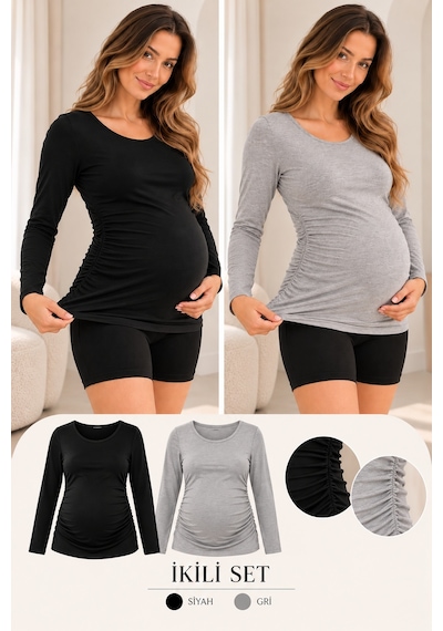 Luvmabelly Myra2301 2304 Hamile Tshirt Seti Siyah