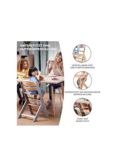 Kinderkraft Mama Sandalyesi Ahşap Çıkarılabilir Koruyucu Çubuk ve Kayış Sırtlık Ayarı