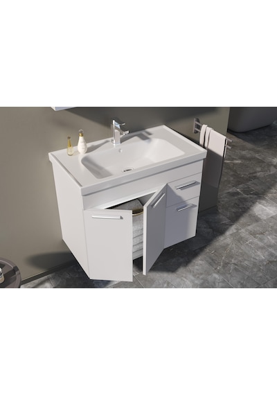 Orka Enez 80 Cm Mdf Beyaz Banyo Dolabı Alt Modül Ve Lavabo Beyaz