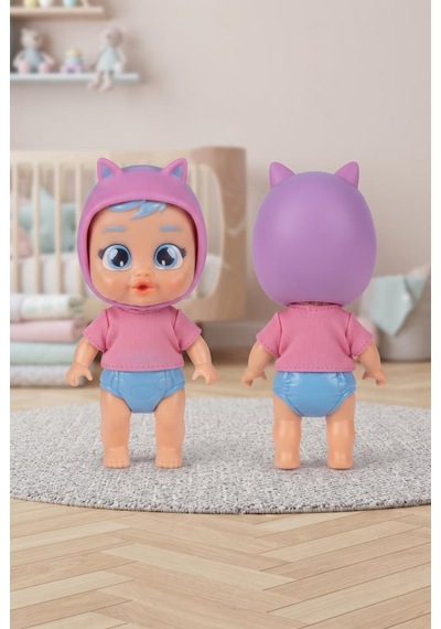 Cry Babies Sevimli Başlıklı Gerçekçi Ağlama Emekleme Özellikli 7 Adet Aksesuarlı 9 Cm Oyuncak Bebek