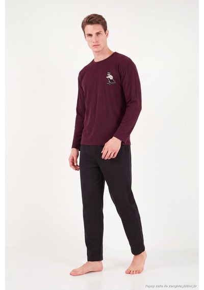 Buratti Nakışıklı Yumuşak Dokulu Bisiklet Yaka Pijama Takımı Erkek Pijama Takımı 6575010 Bordo